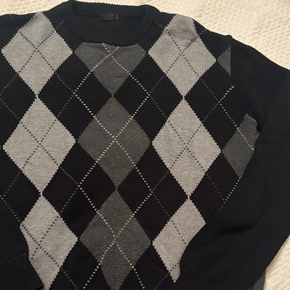John Galt for Brandy Melville Black and Gray Argyle Sweater